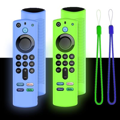 2Pack Remote Cover for Firetvstick 4K Max (3rd Gen) 2021,Silicone Protective Case Compatible with firetvstick 4K Alexa Voice Remote Control with Lanyards,Anti-Slip,Shockproof (Glow Blue&Glow Green)