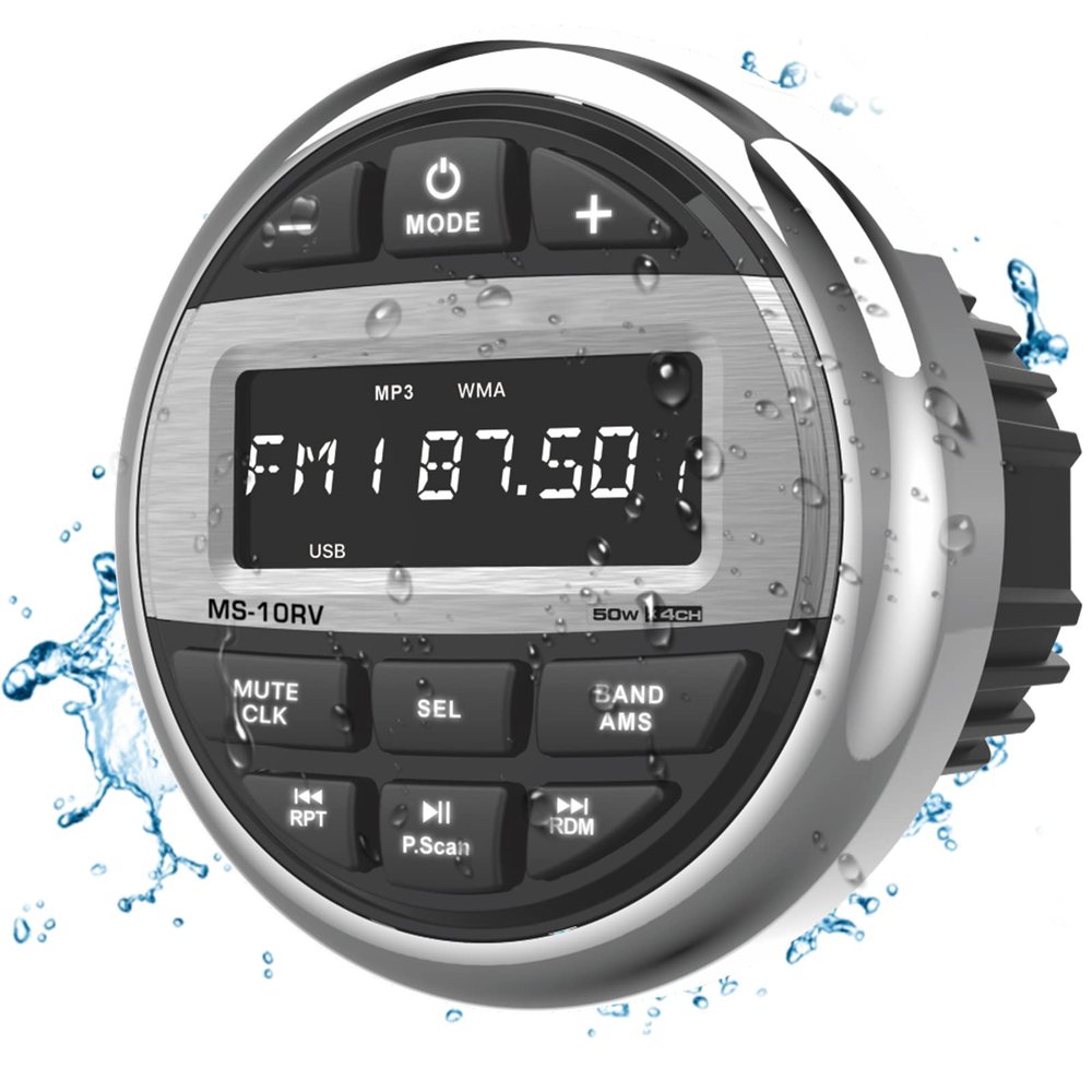 Bluetooth Marine Radio Boat Stereo: Waterproof Boat Audio Receiver - Digital Marine Grade Player with FM AM Radio USB AUX-in Subwoofer Pre-Amp EQ
