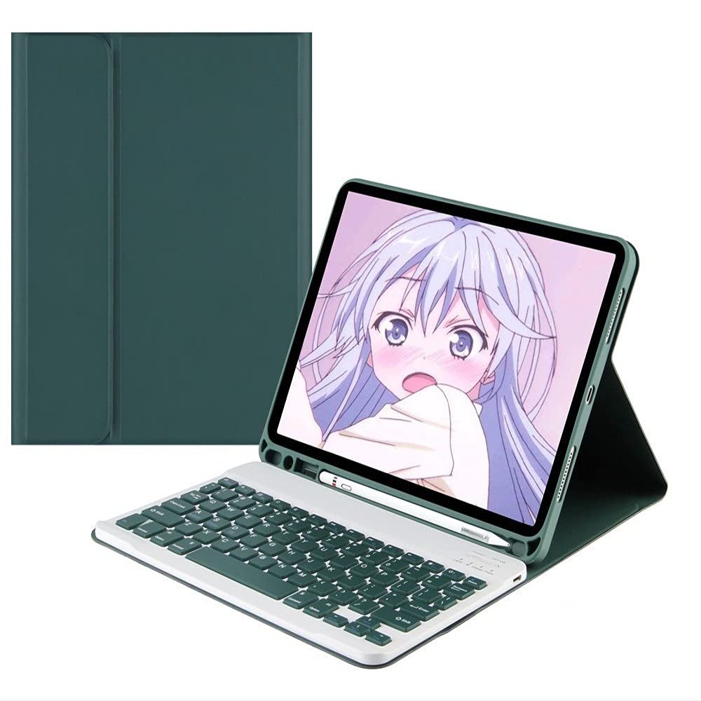 Color Keyboard for Samsung Galaxy Tab A8 10.5 inch 2022 (SM-X200/X205/X207) Keyboard Case Cute Detachable Removable Wireless Bluetooth Keyboard Cover (DarkGreen)