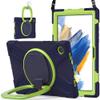 360 Rotation Case for Samsung Galaxy Tab A8 10.5" Sturdy Cover Rotate Ring Stand Shoulder Carrying Strap Hand Strap Rugged Children Adults Outdoor Case, Navy+Green view 1