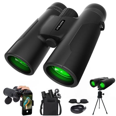 12x50 HD Binoculars for Adults with Tripod and Phone Adapter, High Power Telescopes with BAK4 Prisms with Clear Low Light Vision Waterproof telescope for Bird Watching,Hunting and Sports Events(Black)