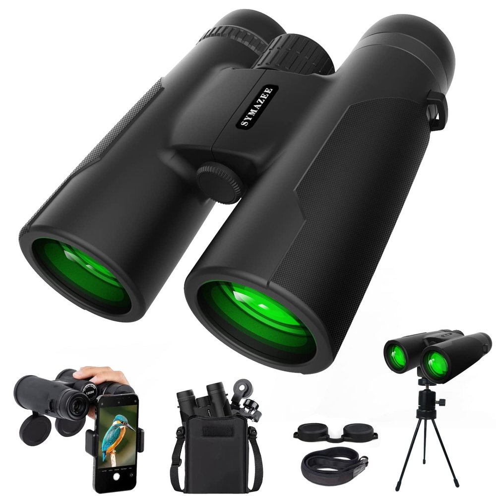 12x50 HD Binoculars for Adults with Tripod and Phone Adapter, High Power Telescopes with BAK4 Prisms with Clear Low Light Vision Waterproof telescope for Bird Watching,Hunting and Sports Events(Black)