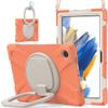 360 Rotatable Galaxy Tab A8 10.5" Case Sturdy Cover Rotate Ring Stand Shoulder Carrying Strap Hand Strap Rugged Children Adults Outdoor Case, Orange view 1