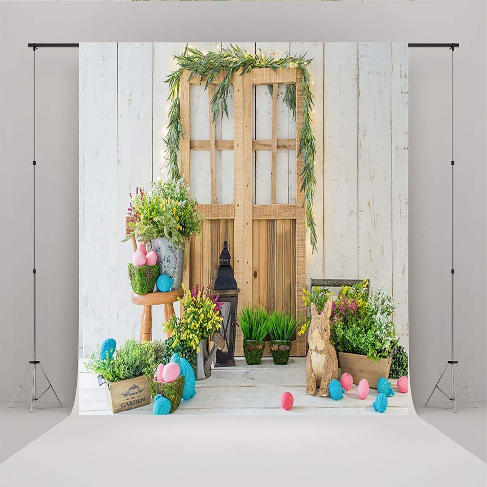 10x10ft(300x300cm) Spring Easter Photography Backdrops Wood Barn Eggs Flowers Happy Easter Background for Photo