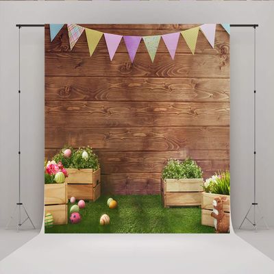 10x10ft(300x300cm) Easter Backdrops for Photography Fabric Backdrop Rustic Grass Ground Colorful Flag Backdrops for Children,Studio,Party Brown Wood Wall Photo Studio Shooting