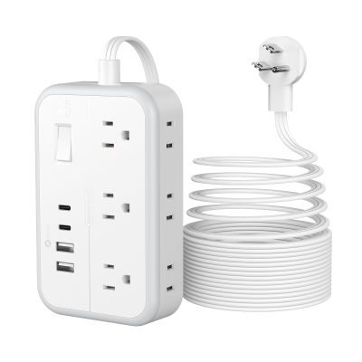 Flat Plug Extension Cord 25 ft, Power Strip, Outlet Extender with 6 Outlets 4 USB Ports, Overload Protection, Long Extension Cord with Multiple Outlets for Indoor, Home, Office, White