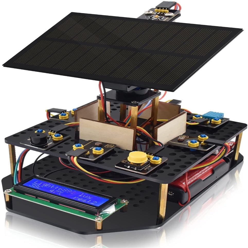 KEYESTUDIO DIY Solar Tracking Electronic Kit for Arduino, Smart Phone Charging, Temperature & Humidity Sensor, BH1750 Light Sensor, Educational Programming Kit for Teens & Adults 15+