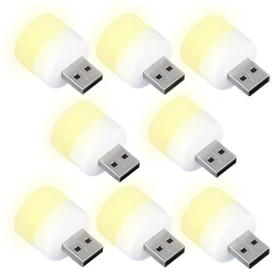 DASITON Plug in LED Night Light Mini USB LED Light Flexible USB LED Ambient Light Mini USB LED Light, LED Portable car Bulb, Indoor, Outdoor, Reading, Sleep (8 Warm Light)