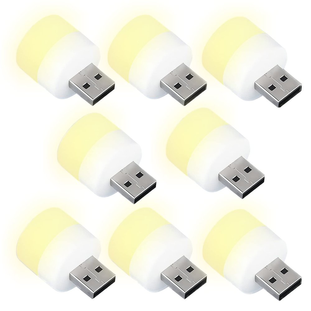 DASITON Plug in LED Night Light Mini USB LED Light Flexible USB LED Ambient Light Mini USB LED Light, LED Portable car Bulb, Indoor, Outdoor, Reading, Sleep (8 Warm Light)