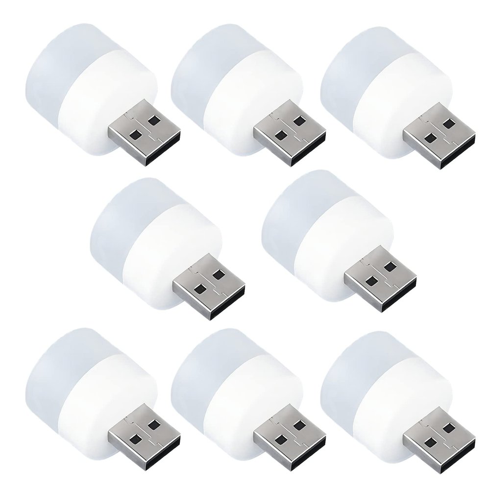 DASITON Plug in LED Night Light Mini USB LED Light Flexible USB LED Ambient Light Mini USB LED Light, LED Portable car Bulb, Indoor, Outdoor, Reading, Sleep (8 White Light)
