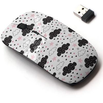 CJCBROES 2.4G Wireless Mouse with Cute Pattern Design for All Laptops and Desktops with Nano Receiver - Clouds Stars