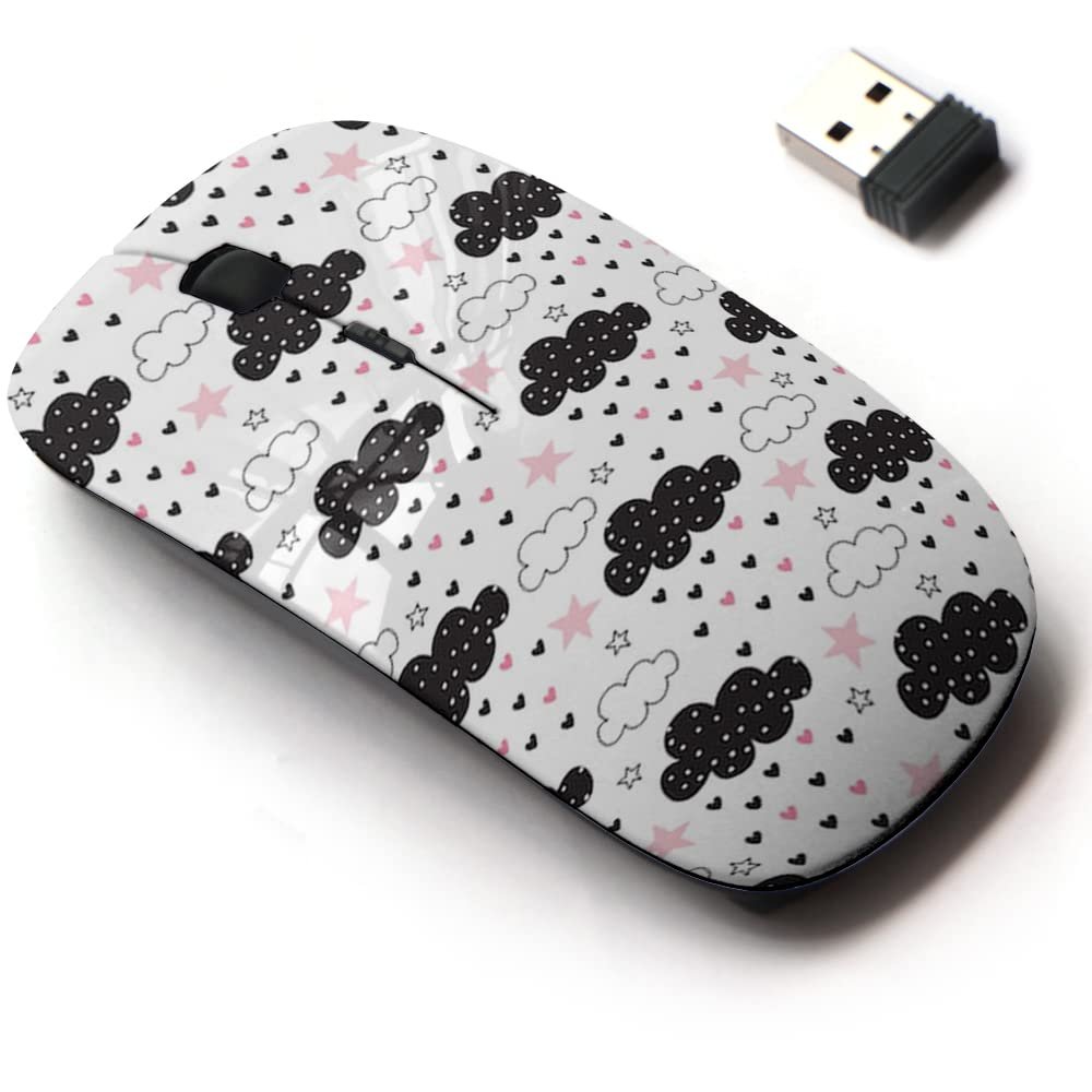 CJCBROES 2.4G Wireless Mouse with Cute Pattern Design for All Laptops and Desktops with Nano Receiver - Clouds Stars