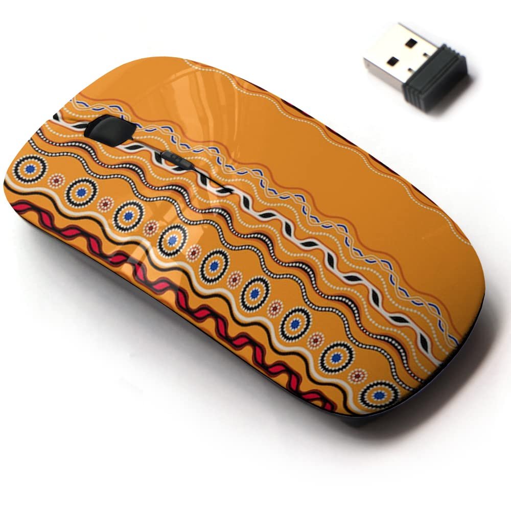 2.4G Wireless Mouse with Cute Pattern Design for All Laptops and Desktops with Nano Receiver - Ethnic Australian Traditional