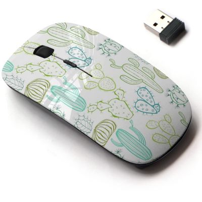 2.4G Wireless Mouse with Cute Pattern Design for All Laptops and Desktops with Nano Receiver - Cactus