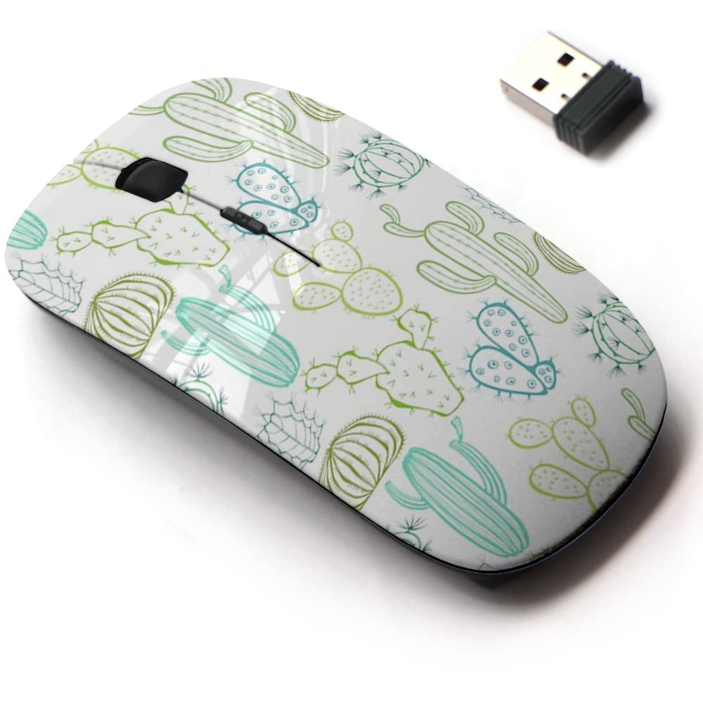 2.4G Wireless Mouse with Cute Pattern Design for All Laptops and Desktops with Nano Receiver - Cactus
