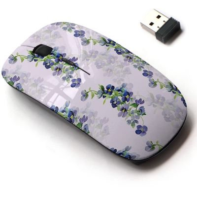 2.4G Wireless Mouse with Cute Pattern Design for All Laptops and Desktops with Nano Receiver - Blue Urban Flowers