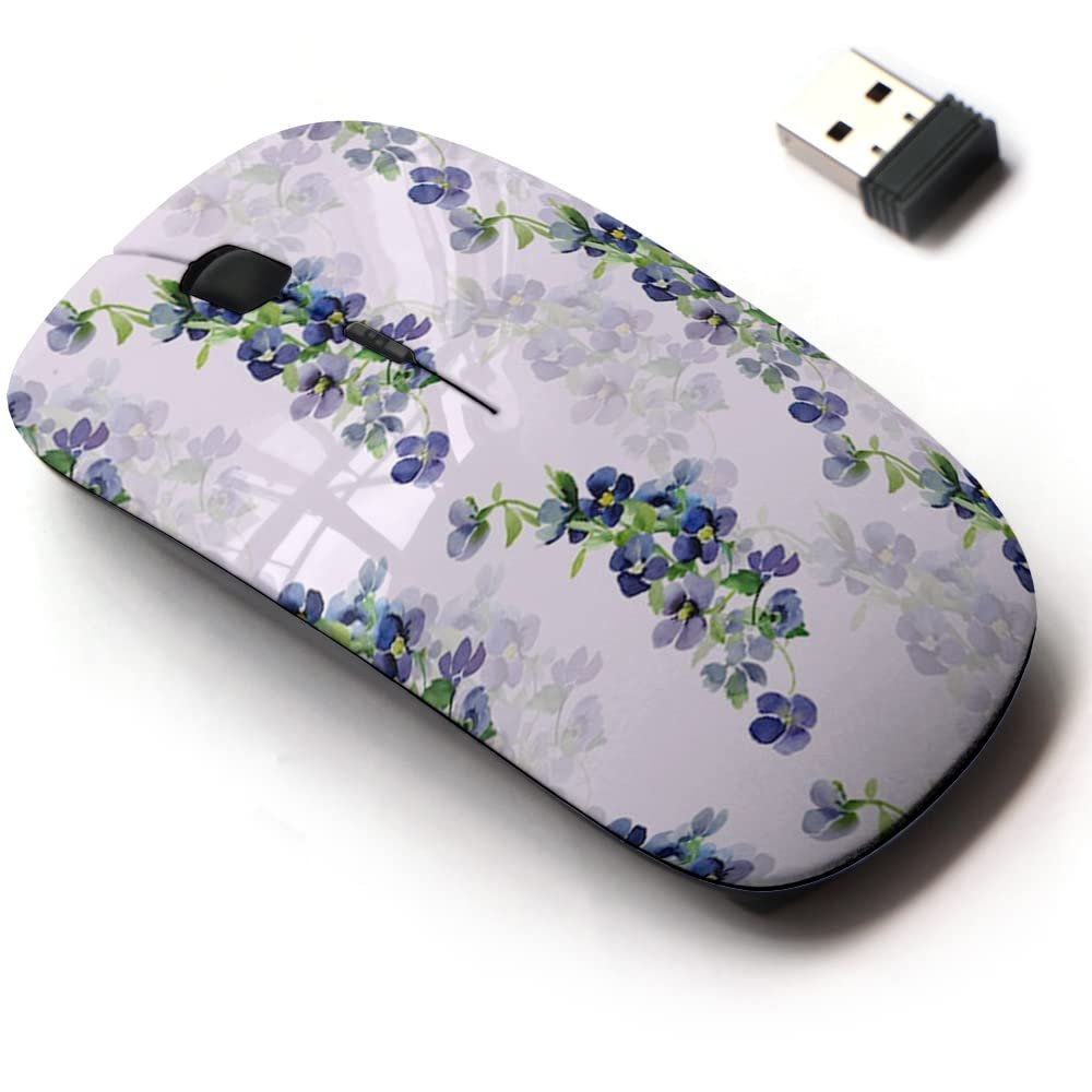 2.4G Wireless Mouse with Cute Pattern Design for All Laptops and Desktops with Nano Receiver - Blue Urban Flowers
