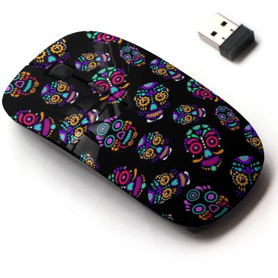 2.4G Wireless Mouse with Cute Pattern Design for All Laptops and Desktops with Nano Receiver - Day Dead Colorful Sugar Skull