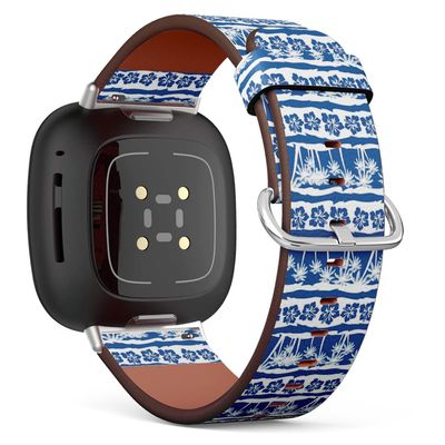 CJBROES Replacement Leather Watch Band, Compatible with Fitbit Versa 3 and Fitbit Sense of Wristband Bracelet Accessory - Tropical-Frangipani-Beach-Palms