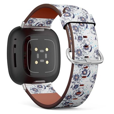 CJBROES Replacement Leather Watch Band, Compatible with Fitbit Versa 3 and Fitbit Sense of Wristband Bracelet Accessory - Poppy-Flowers-Spray