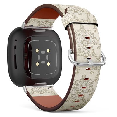 CJBROES Replacement Leather Watch Band, Compatible with Fitbit Versa 3 and Fitbit Sense of Wristband Bracelet Accessory - Damask-Floral
