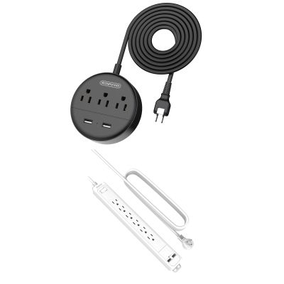 2 Prong Power Strip with 6 Outlets Surge Protector Power Strip Bundle, 15 ft Long Extension Cord, Flat Plug Power Strip with USB Ports, 15A Circuit Breaker for Office Home