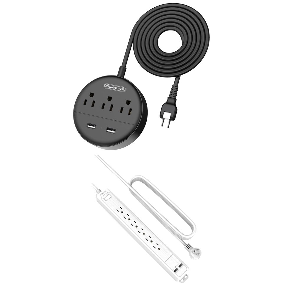 2 Prong Power Strip with 6 Outlets Surge Protector Power Strip Bundle, 15 ft Long Extension Cord, Flat Plug Power Strip with USB Ports, 15A Circuit Breaker for Office Home