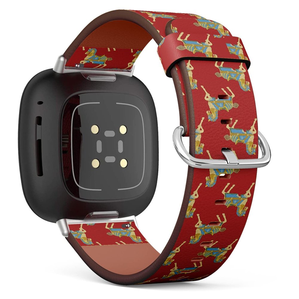CJBROES Replacement Leather Watch Band, Compatible with Fitbit Versa 3 and Fitbit Sense of Wristband Bracelet Accessory - Geometrical-Ornate-Vintage