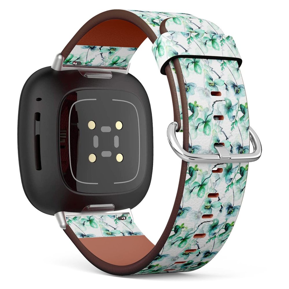 CJBROES Replacement Leather Watch Band, Compatible with Fitbit Versa 3 and Fitbit Sense of Wristband Bracelet Accessory - Beautiful-Orchid-Watercolor