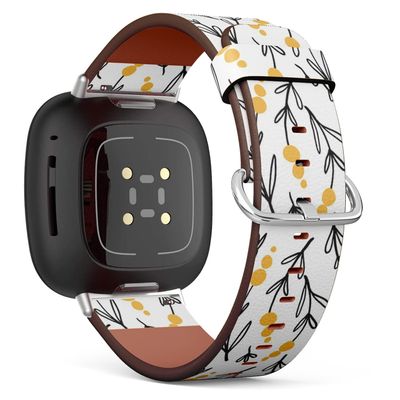CJBROES Replacement Leather Watch Band, Compatible with Fitbit Versa 3 and Fitbit Sense of Wristband Bracelet Accessory - Yellow-Flowers