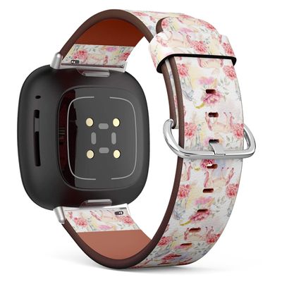 CJBROES Replacement Leather Watch Band, Compatible with Fitbit Versa 3 and Fitbit Sense of Wristband Bracelet Accessory - Watercolor-Pegasus-Unicorn-Pink