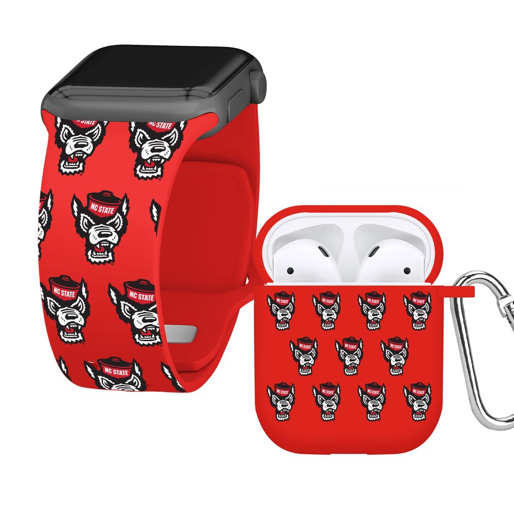 Affinity Bands North Carolina State Wolfpack HD Combo Package Compatible with Apple Watch and AirPods Gen 1 & 2 (42/44/45/49mm (46mm Series 11) Short Repeating)
