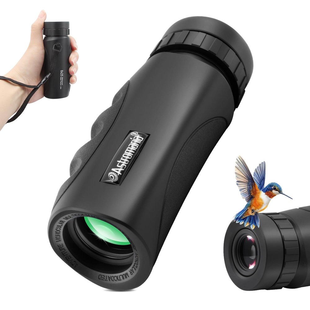 Astromania 8x25 Monocular for Adults, Compact Outdoor Accessory with Multi-Coated Optics BAK7 Prism & Twist-Up Eyecup, Waterproof & Fogproof Ideal for Bird Watching Hunting Sport and Wildlife Viewing