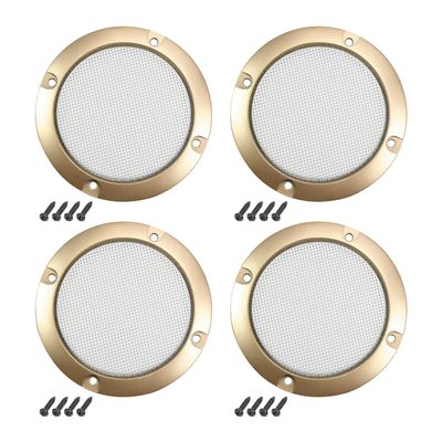 Bettomshin 4Pcs 3.5inch /95mm Speaker Grill Mesh Decorative Circle Woofer Guard Protector Cover Audio Accessories Gold