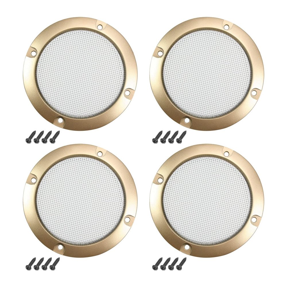 Bettomshin 4Pcs 3.5inch /95mm Speaker Grill Mesh Decorative Circle Woofer Guard Protector Cover Audio Accessories Gold
