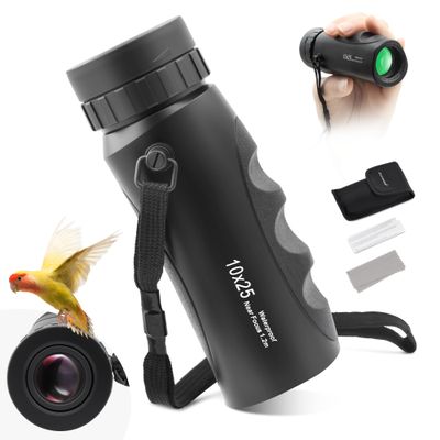 Astromania 10x25 Monocular for Adults, Compact Outdoor Accessory with Multi-Coated Optics BAK7 Prism & Twist-Up Eyecup, Waterproof & Fogproof Ideal for Bird Watching Hunting Sport and Wildlife Viewing