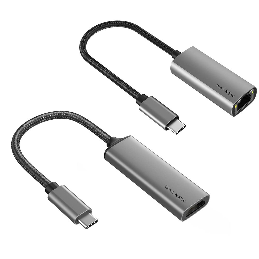 WALNEW USB C to Ethernet Adapter & USB C to HDMI Adapter Bundle