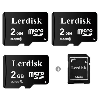 Lerdisk Factory Wholesale Micro SD Card 2GB Pack of 3 in Bulk MicroSD C6 with SD Adapter Produced by Authorized Licencee(2GB)