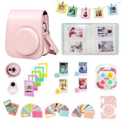 CAlYOULE Accessories Case Kit for Fuiifilm Instax Mini 12/11 Instant Camera,Only Fit Mini 11 Camera Have Filter, Selfie Lens, Fuselage Sticker, and Other Universal Accessories Bunble(Pink2)