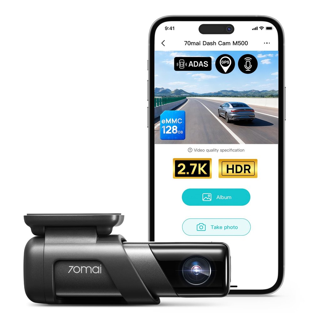 70mai Dash Cam M500, 2.7K Dash Cam Front, Dash Camera for Cars Built in eMMC 128GB, GPS, ADAS, Dashcam with HDR Night Vision,170 FOV, Parking Monitor, G-Sensor, Time-Lapse, App&WiFi, Voice Control