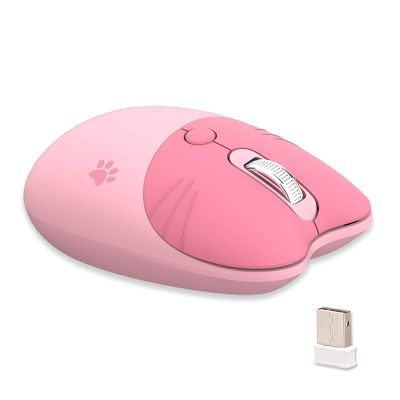 Lomiluskr Cute Cat Wireless Mouse, Lightweight Soundless Mice, 2.4G Wireless Mice, Candy Colors, Kawaii Mouse for Girls and Kids (Pink)