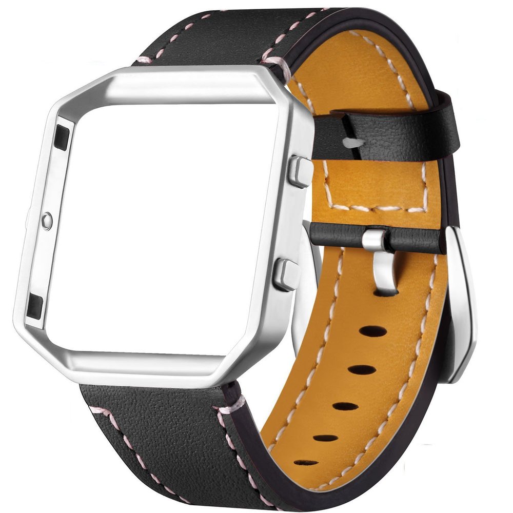 TryBest Watch Band Compatible with Fitbit Blaze, Women Girl Leather Strap with Metal Frame Slim Sport Wristband Adjustable 5.5-8.0 inch Compatible with Fitbit Blaze - Black