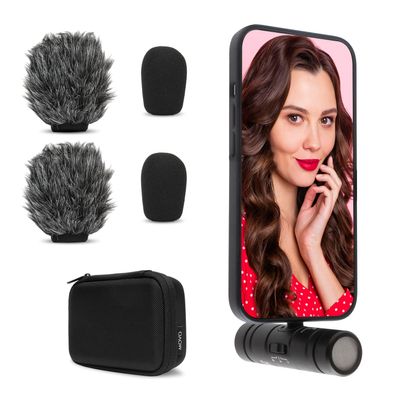 Movo DoubleMic-DI Dual Capsule Microphone for iPhone- Two-Sided Cardioid Condenser Mic for Video Recording- Professional Microphone for iPhone, iPad, iOS- Apple Lightning MFi Certified