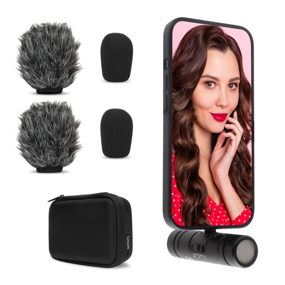 Movo DoubleMic-DI Dual Capsule Microphone for iPhone- Two-Sided Cardioid Condenser Mic for Video Recording- Professional Microphone for iPhone, iPad, iOS- Apple Lightning MFi Certified