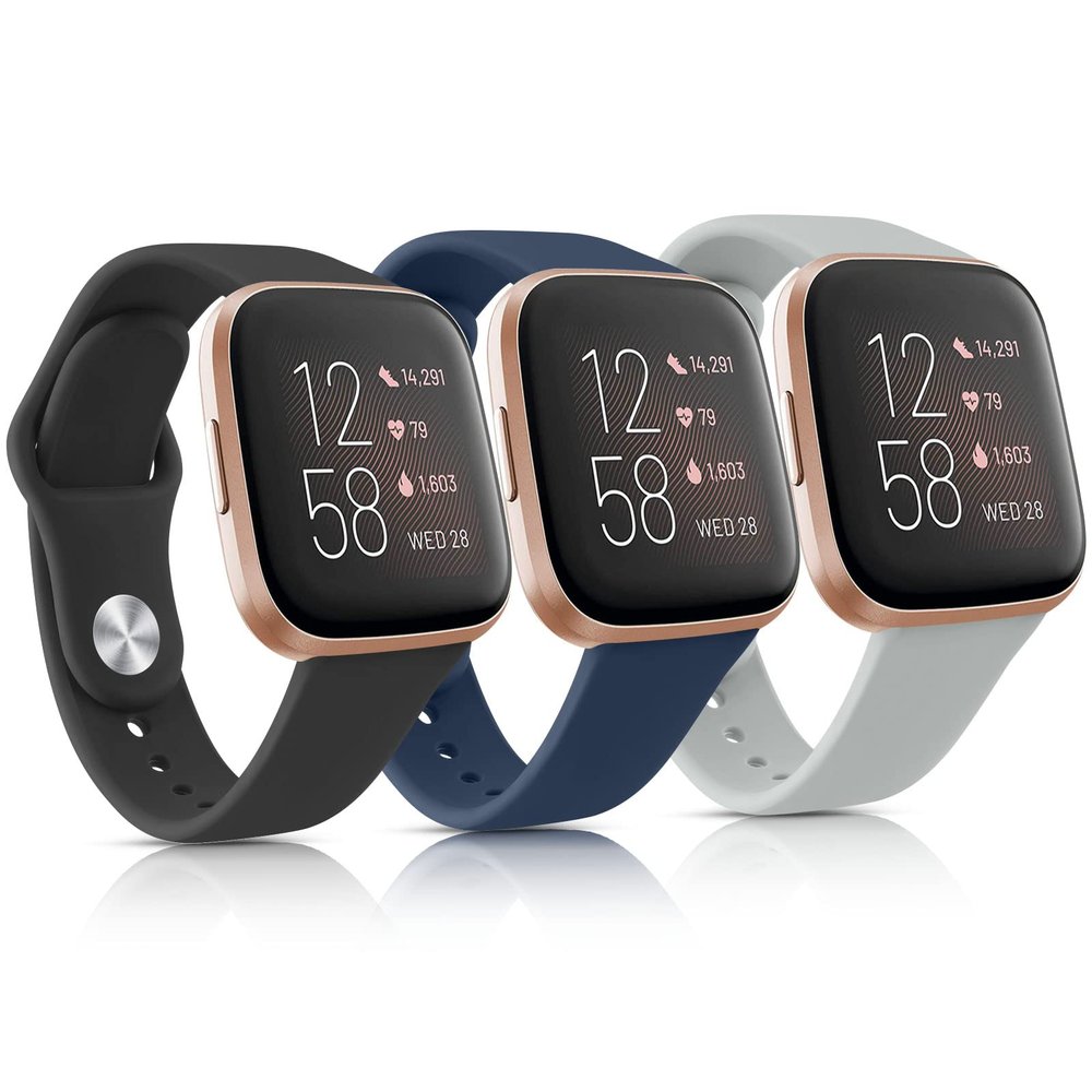 3 Pack Silicone Bands Compatible with Fitbit Versa 2 Bands for Women & Men, Soft Breathable Sport Replacement Wristbands