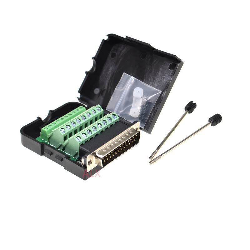 1PCS DB25 25PIN 2 Row Male Plug Connector Terminal Adapter with Black Shell D-SUB Wire Cable Free Solder