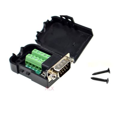1PCS DB9 9PIN Male Plug Serial Port Connector Terminal Adapter with Black Shell D-SUB COM RS232 RS485 Wire Cable Free Solder