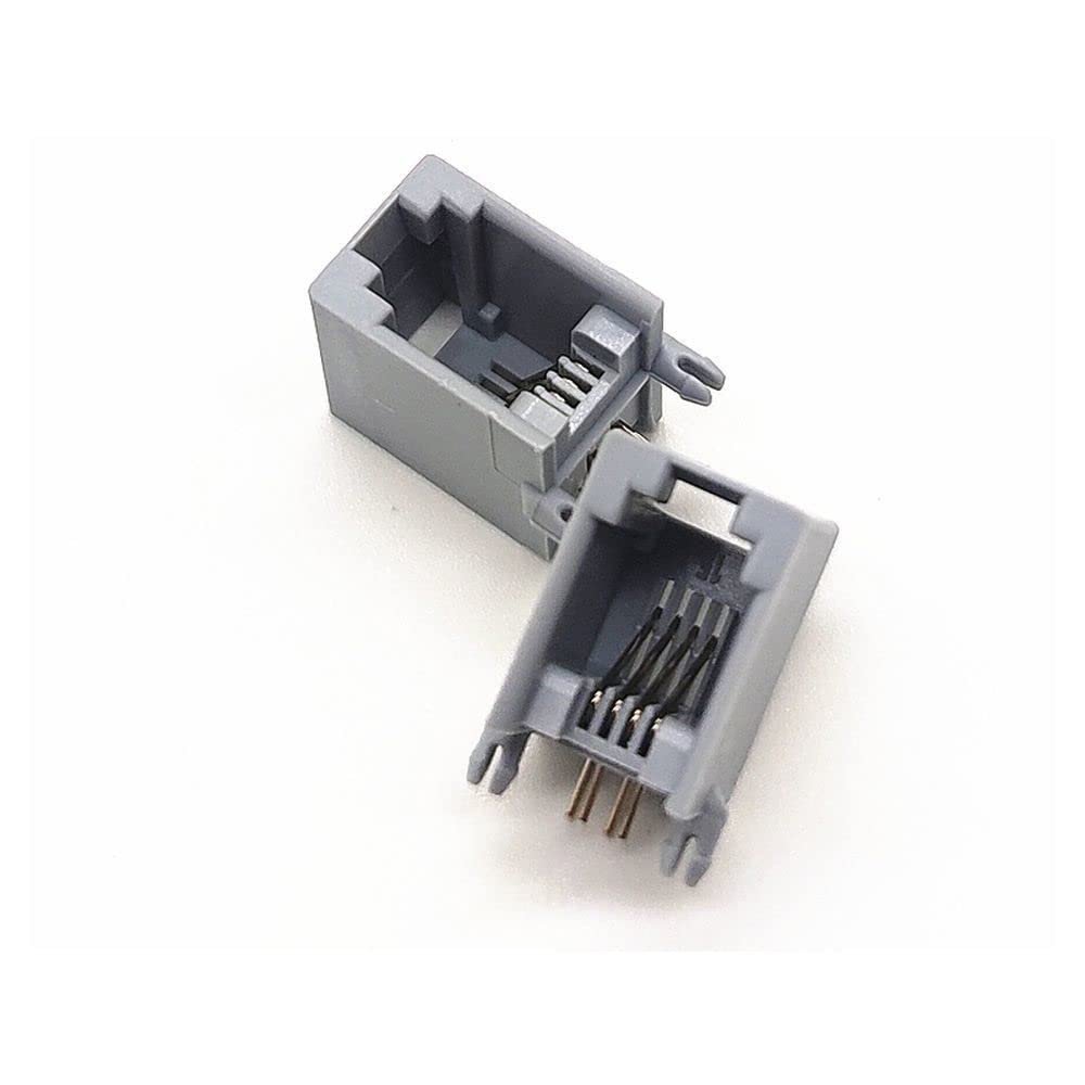100pcs RJ11 4P4C Female PCB Mount Modular Plug/Jack Network Connector 4P Grey
