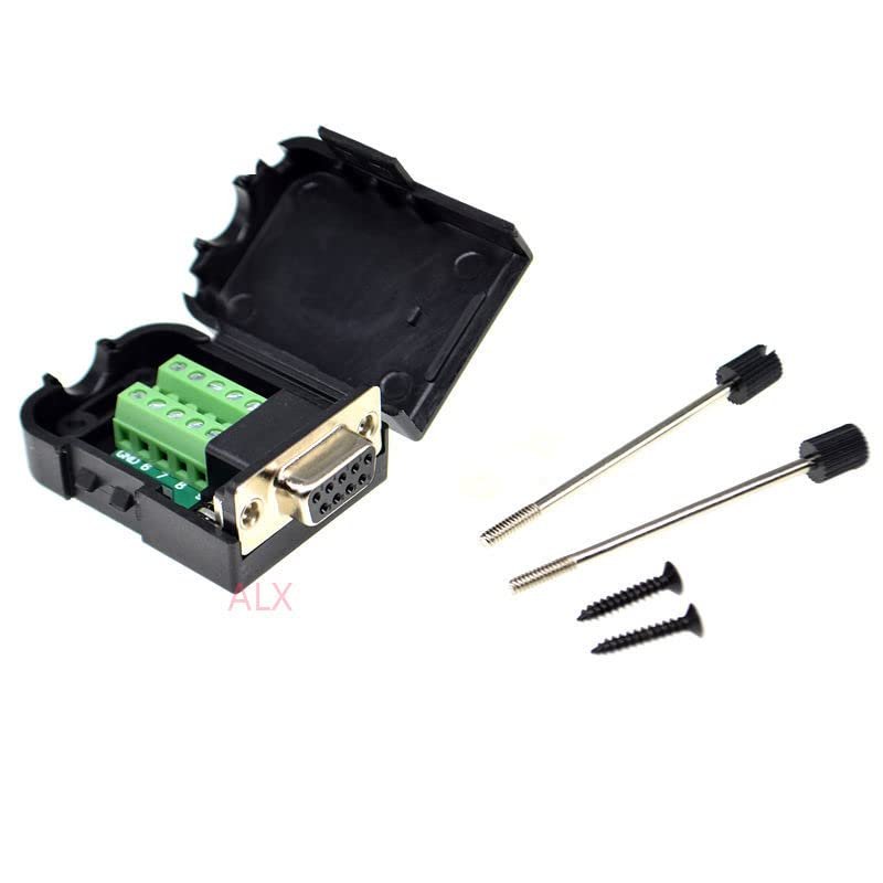 1PCS DB9 9PIN Female Plug Serial Port Connector Terminal Adapter with Black Shell D-SUB COM RS232 RS485 Wire Cable Free Solder