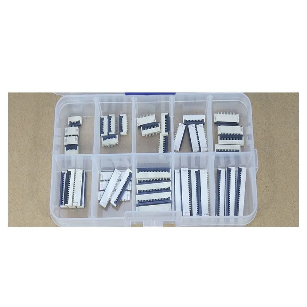 50pcs/Box 1mm Pitch Under Clamshell Socket FPC FFC Flat Cable Connector 4P 6P 8P 10P 12P 14P 16P 20P 22P Kits
